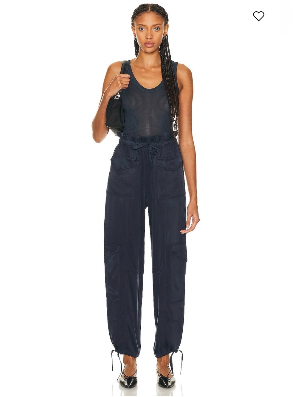 Ganni black drawstring Satin High Rise Paperbag Cargo Jogger Pants eu 36 us 4 S